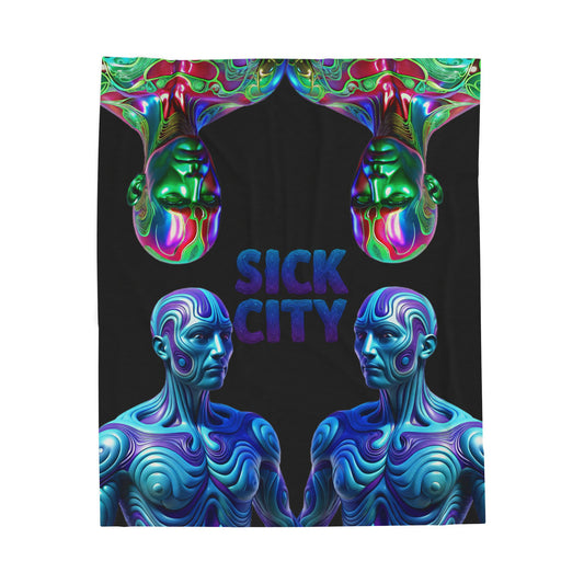 SICK CITY Trippy Velveteen Blanket - Cozy Throw for Bohemian Decor