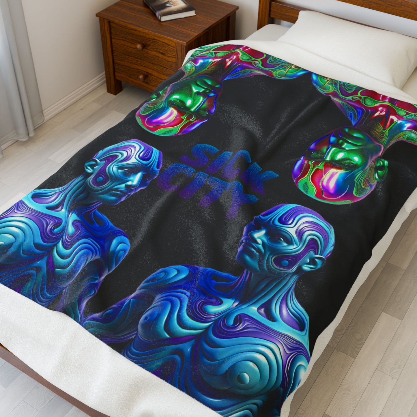 SICK CITY Trippy Velveteen Blanket - Cozy Throw for Bohemian Decor