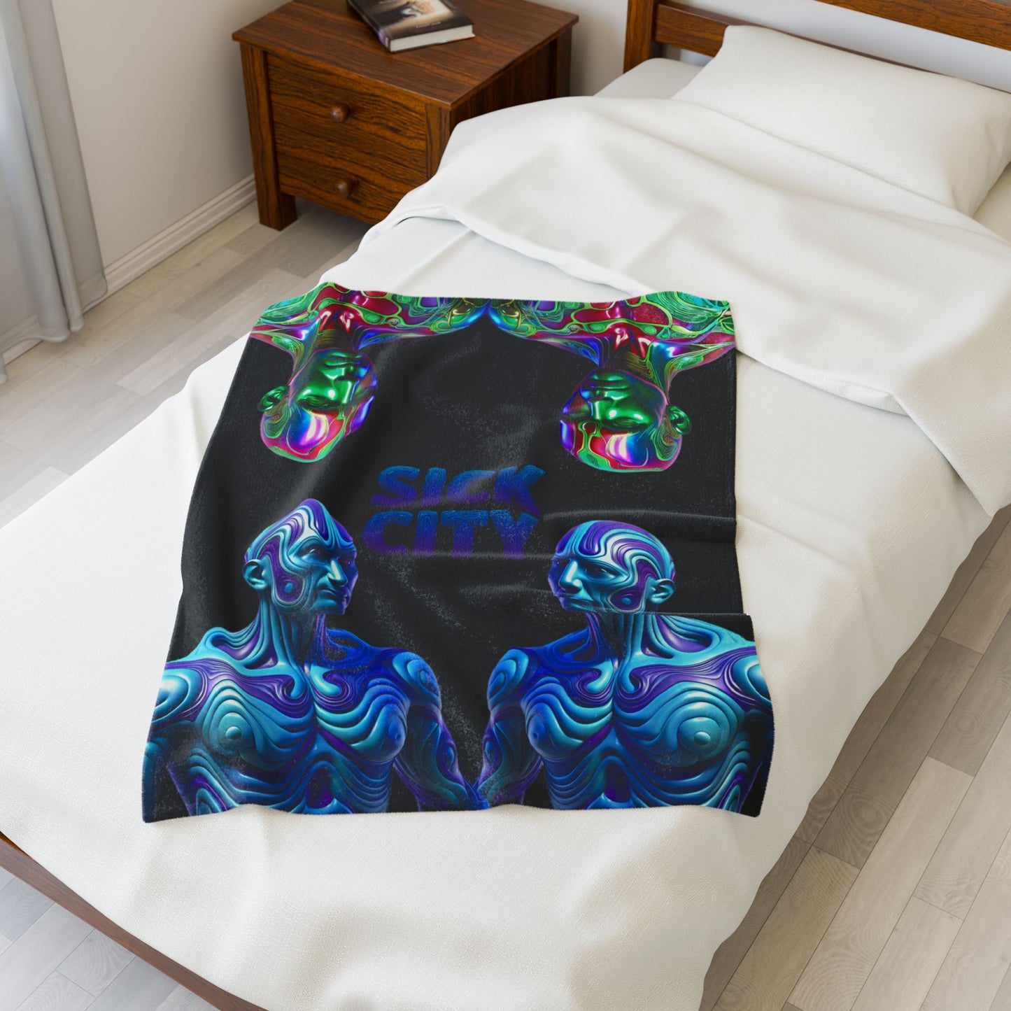 SICK CITY Trippy Velveteen Blanket - Cozy Throw for Bohemian Decor