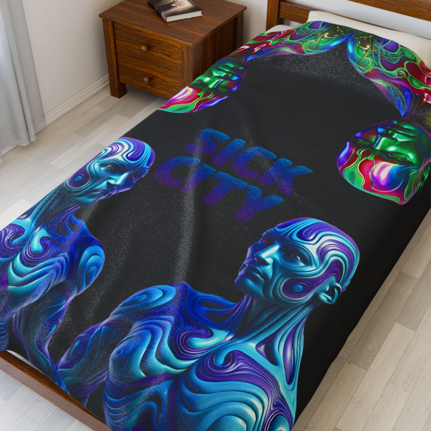 SICK CITY Trippy Velveteen Blanket - Cozy Throw for Bohemian Decor